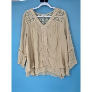 John Paul Richard Boho Top Size XL  Crochet Lace Peasant Top Cottage Core Chic